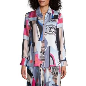 NIC + ZOE Pottery Women's Button-Up Shirt Size M Artsy Colorful Wearable Art